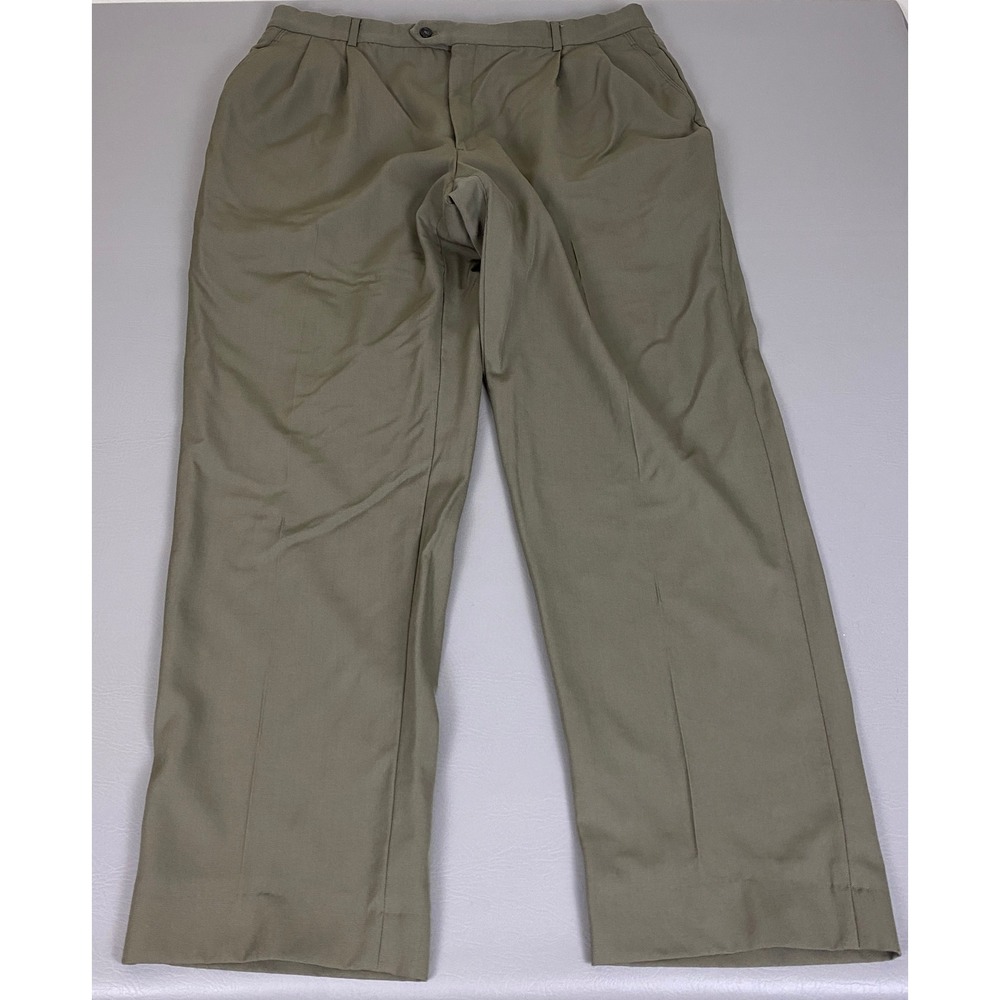 Joseph & Feiss Dress Pants Men's Size 38W Olive Green 100% Wool Pleated *Flaw